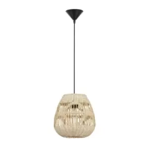 Merano Land 27cm Dome Pendant Ceiling Light Natural Rattan Black Fabric Wire, Base LED E27