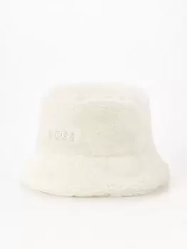 BOSS Logo Bucket Hat in Teddy Fleece - White, Women
