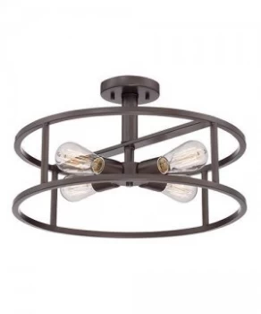 4 Light Semi Flush Ceiling Light Western Bronze, E27