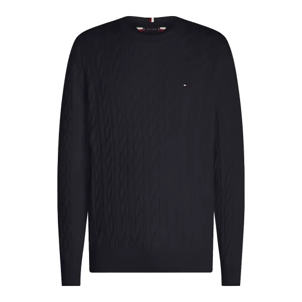 Embroidered Logo Jumper in Cotton and Structured Knit with Crew Neck