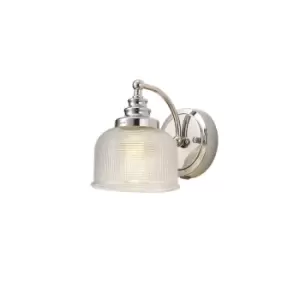 DeRuyter Switched Wall Lamp E27 Polished Nickel, Prismatic Glass