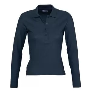 SOLS Womens/Ladies Podium Long Sleeve Pique Cotton Polo Shirt (XL) (Denim)