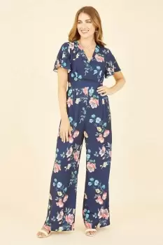 Navy Floral Angel Sleeve Jumpsuit