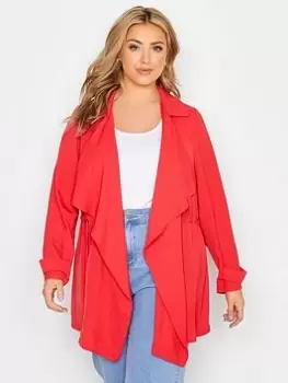 Yours Clothing Waterfall Twill Jacket Watermelon, Pink, Size 34-36, Women