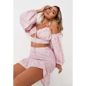 Missguided Croped Blouse Ditsy Floral - Pink