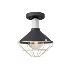 Semi-Flush Ceiling, 1 Light E27, IP65, Anthracite, Matt White