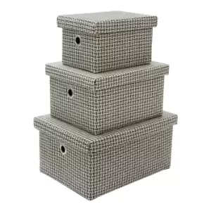 Jvl Silva Rectangular Fabric Storage Baskets With Lids, Set Of 3, Grey