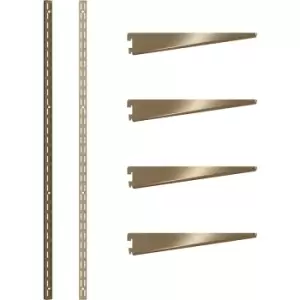 Rothley Antique Twin Slot Shelving Kit 1600mm Uprights (x2) & 220mm Brackets (x4) in Brass Steel