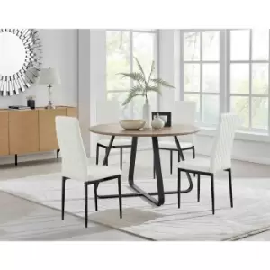 Furniture Box Santorini Brown Round Dining Table and 4 White Milan Black Leg Chairs