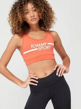 Tommy Hilfiger Mid Support Bra Logo Sports Bra - Coral, Size L, Women