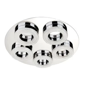 Integrated LED 5 Light Flush Ceiling Light Chrome, White and Glass