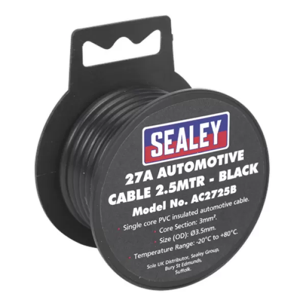 Genuine SEALEY AC2725B Automotive Cable Thick Wall 27A 2.5mtr Black