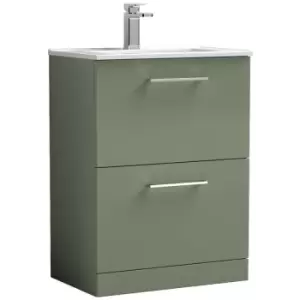 Arno Satin Green 600mm 2 Drawer Vanity Unit with 18mm Profile Basin - ARN833B - Satin Green - Nuie