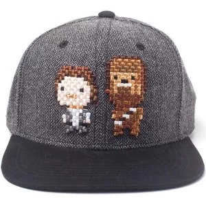 Star Wars - Embroidered Han Solo & Chewbacca Pixel Unisex Dual Pop-Lock Fitting Strap Cap - Grey