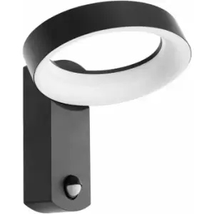 Loops - IP44 Outdoor Wall Light & pir Sensor Anthracite Ring Lamp 11W Built in led