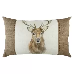 Hessian Stag Rectangular Cushion White / 30 x 50cm / Polyester Filled