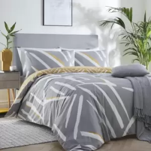 Drift Forward Stryke Contemporary Print Reversible Eco-Friendly Duvet Cover Set, Grey, Super King