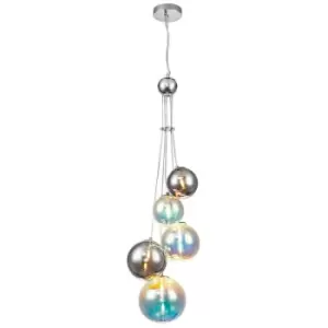 Luminosa Pendant, 5 x G9, Polished Chrome, Iridescent Glass