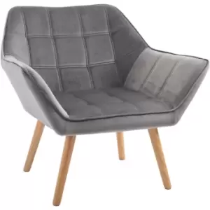 Homcom - Luxe Velvet-Feel Accent Chair w/ Wide Arms Slanted Back Wood Legs Grey - Grey