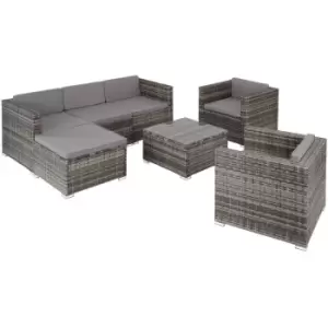 Rattan Garden Furniture Lignano Set 6 Seats, 1 Table - Rattan lounge, garden lounge, lounge set - grey - grey