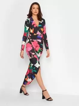 Long Tall Sally Floral Print Wrap Dress, Black, Size 18, Women