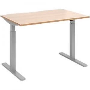 Elev8² Sit Stand Single Desk with Beech Coloured Melamine Top and Silver Frame 2 Legs Mono 1200 x 800 x 675 - 1175 mm