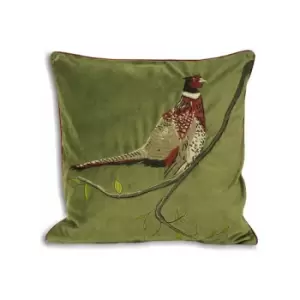 Paoletti Hunter Velvet Pheasant Cushion Cover, Green, 45 x 45 Cm