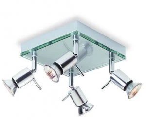 4 Light Square Flush Light Aluminium, Clear Glass, GU10