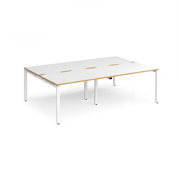 Adapt 4 Person Cluster Bench White Frame Office Desking - 2400mmx1600mm - White Oak