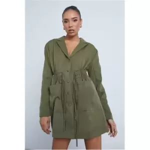 I Saw It First Khaki Woven Bold Shoulder Drawcord Waist Oversized Blazer Dress - Green