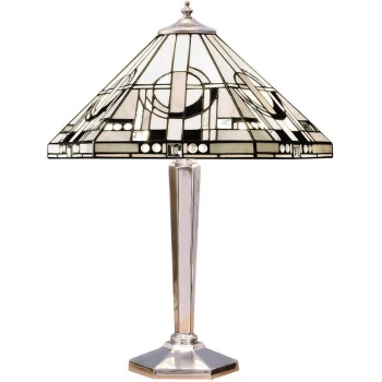 Interiors Metropolitan - 2 Light Medium Table Lamp Polished Aluminium, Tiffany Glass, E27