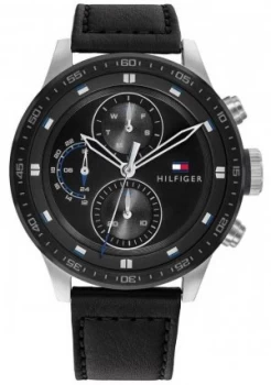 Tommy Hilfiger Mens Trent Black Leather Strap Black Watch