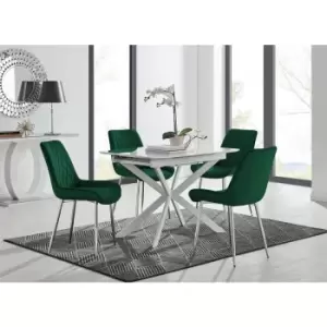 Lira 100 Extending Dining Table and 4 Green Pesaro Silver Leg Chairs - Green