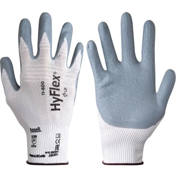 11-800 Hyflex Palm-side Coated White/Grey Gloves - Size 8 - Ansell