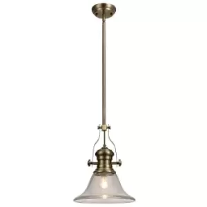 Telescopic Dome Ceiling Pendant E27 With 30cm Smooth Bell Glass Shade, Antique Brass, Clear - Luminosa Lighting