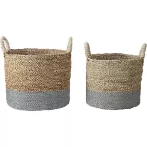 Karyana Set of 2 Banana Leaf Two Tone Storage Baskets Natural/Grey