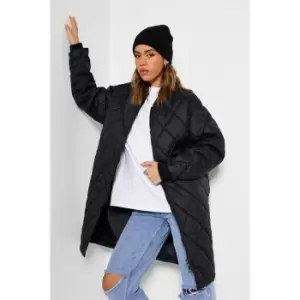 I Saw It First Diamond Quilted Longline Jacket - Black