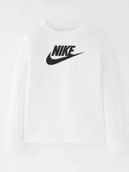 Nike Girls NSW Long Sleeve Basic Futura T-Shirt - White/Black, Size L, Women