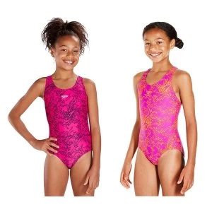 Speedo Boom Allover Splashback Swimsuit Junior Pink/Black 24"