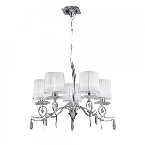 Ceiling Chandelier 5 Light E27 With White Shades Polished Chrome/Clear Crystal