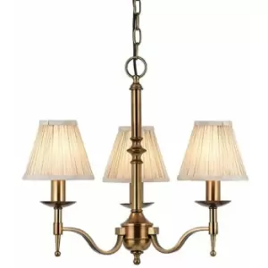 Loops - Avery Ceiling Pendant Chandelier Light 3 Lamp Antique Brass & Beige Pleat Shade