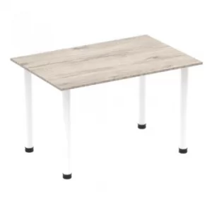 Impulse 1400mm Straight Table Grey Oak Top White Post Leg I003712