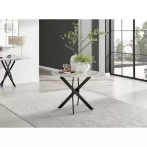 Furniturebox Novara 100cm White Marble 6 Seater Modern Dining Table With Black Starburst Legs