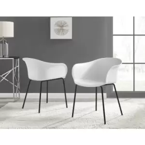 Furniturebox UK - Set of 2 Furniturebox Harper White Dining Chair Black Legs Modern Minimalist Industrial Chic Plastic Streamline Powder Coated