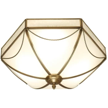 Interiors 190001FL43 - 3 Light Ceiling Flush Light Antique Brass, Frosted Glass, E27