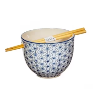 Sass & Belle Sashiko Pattern Noodle Bowl with Chopsticks