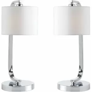 2 pack Touch Dimmable Table Lamp Chrome & White Fabric Shade Bedside Desk Light