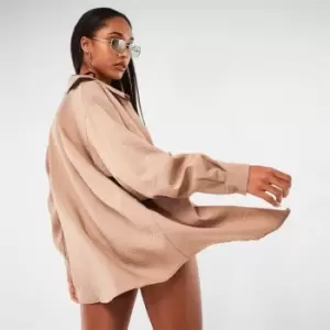 Missguided Linen Look Beach Cover Up Shirt - Brown