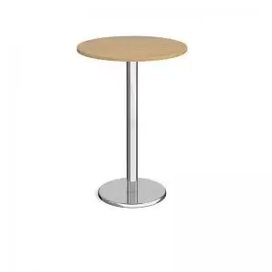 Pisa circular poseur table with round chrome base 800mm - oak