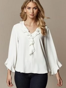 Wallis Plain Ruffle Top - Cream, Size 18, Women